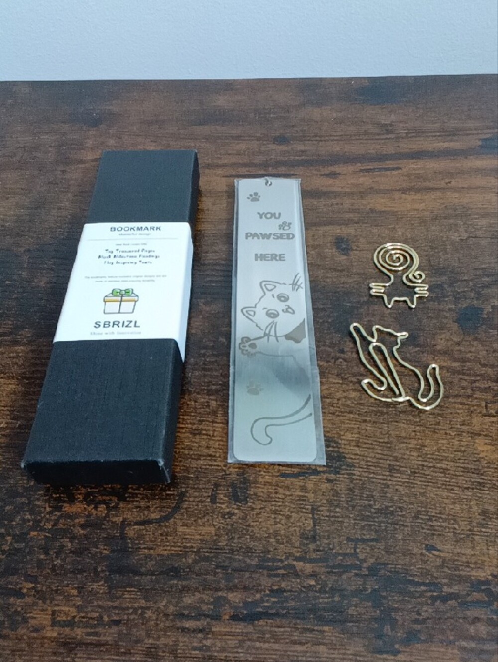 SBRIZL Silver Cat "You Pawsed Here" Metal Bookmark with Heart Charm 3pc - Picture 2 of 2